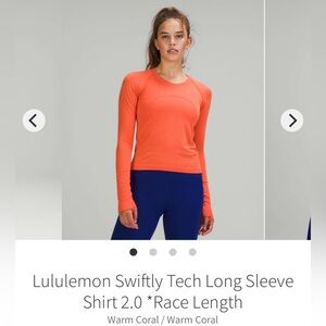 Lululemon Swiftly LS Race Length *Warm Coral